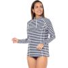 image:imageWomens Quarter Zip Rash Guard with Long Sleeves  UPF 50 Sun Protection  FreestyleWhiteNavy Stripe