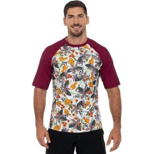 image:imageMens Short Sleeve Swim Shirt  UPF 50 Sun Protection  HightideApricot Crush Floral Paradise