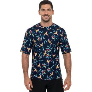 image:imageMens Short Sleeve Swim Shirt  UPF 50 Sun Protection  HightideNavy Birds of Paradise