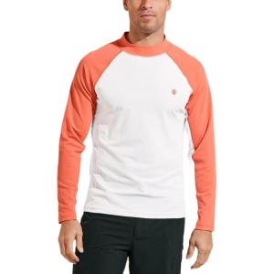 image:imageMens Surf Long Sleeve Rash Guard  UPF 50 Sun Protection  TulumSoft Coral Colorblock
