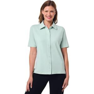 image:imageWomens Button Down Short Sleeve Shirt  UPF 50 Sun Protection  MorningsideMisty Aqua
