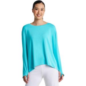 image:imageWomens Drape Long Sleeve TShirt  UPF 50 Sun Protection  West PalmBlue Curacao