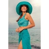 image:imageWomens High Rise Swim Bottoms  UPF 50 Sun Protection  Ocean SculptTahitian Teal Swaying Palms