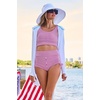 image:imageWomens Ruche Swim Shorts  UPF 50 Sun Protection  BayshoreCherry Cherry Stripe