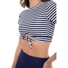 image:imageWomens Swim Crop Top  UPF 50 Sun Protection  HibiscusWhiteNavy Stripe